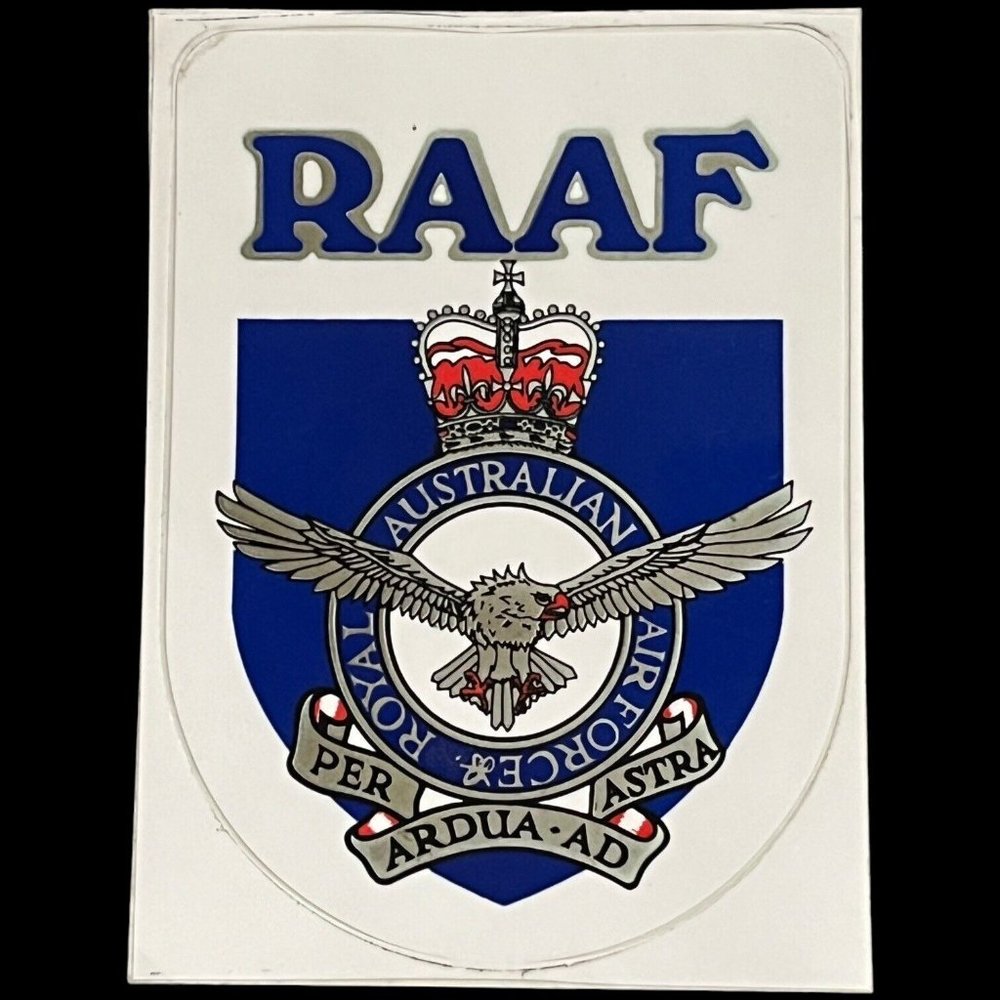 SILVER RAAF ROYAL AUSTRALIAN AIR FORCE Sticker Motto Per Ardua Ad Astra Crown
